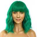 LANICE Green Wig for Women Short Bob Wigs with Bangs Natural Synthetic Wig Shoulder Length Colorful Wigs for Daily PartyUse(12inch,Green)