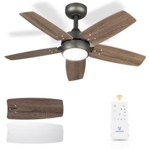 Ceiling Fan 36'' for Small Room: Modern Ceiling Fans with Light Remote Control - Reversible Quiet DC Motor Dimmable with 6 Speeds for Dorm Room Kids Bedroom(Bronze+Walnut)