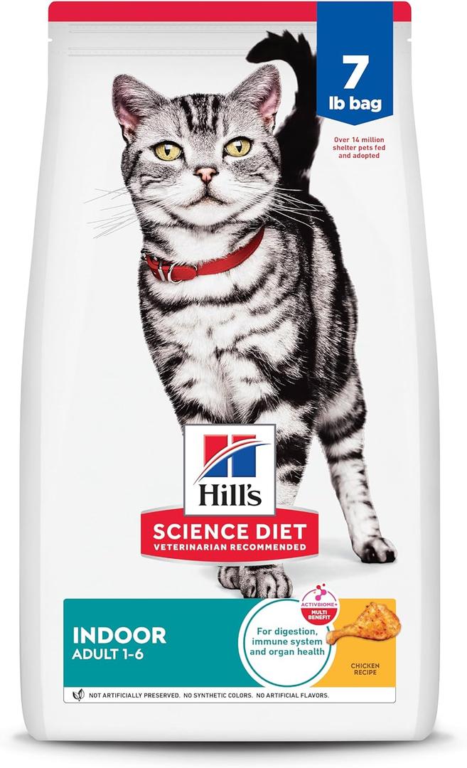 Hill's Science Diet Indoor, Adult 1-6, Easy Litter Box Cleanup, Dry Cat Food, Chicken Recipe, 7 lb Bag (EXP 05/01/27)