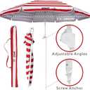 BANZ Cabana Beach Umbrella UPF 50 - UV Protection Foil-Lined Portable, Red And White
