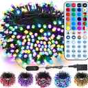 BrizLabs RGB + Warm White Christmas Lights, 98.5FT 300 LED Color Changing String Lights with Remote, Dimmable Twinkle Mini Fairy Light for Indoor Outdoor St Patrick's Day Xmas Halloween Tree Decor (RGBW - Green Wire (Adaptor))