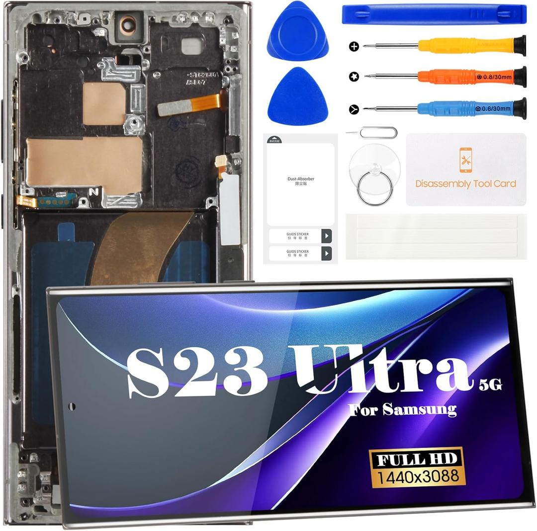 OLED for Samsung S23 Ultra LCD Digitizer Replacement for Samsung S23 Ultra 5g Display Screen Replacement for Samsung SM-S918 Touch Screen Repair Kits with Frame(with Fingerprint Function) (Black)