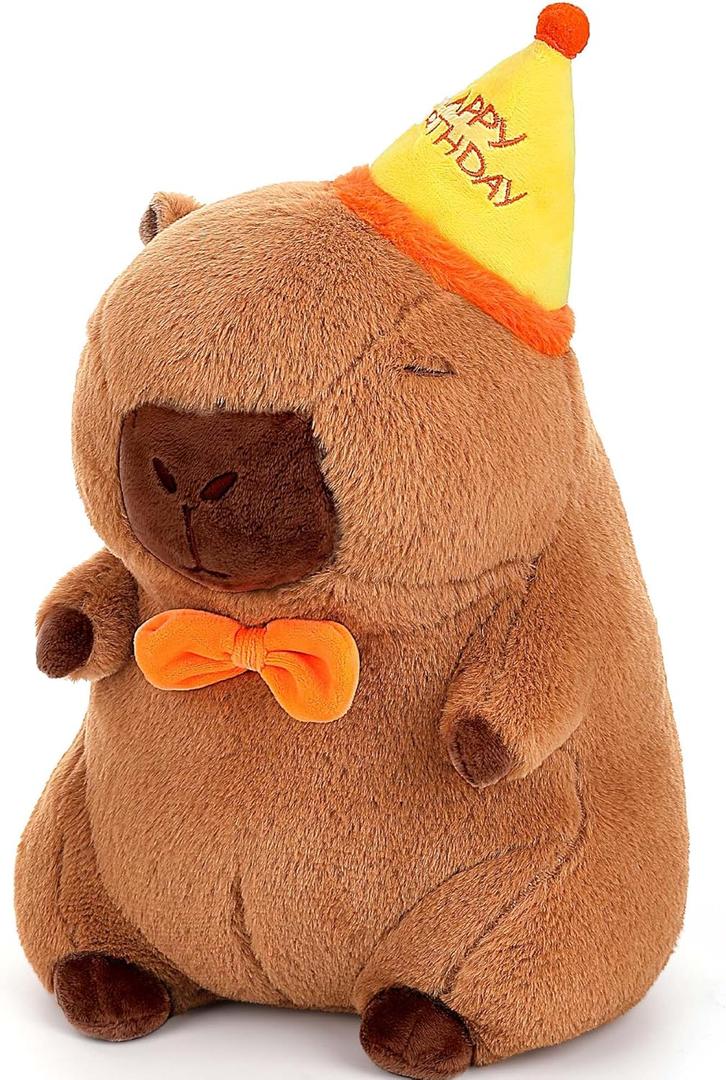 Cute Capybara Plush - Kawaii Happy Birthday Capybara Stuffed Animal, Soft Capybara Plushies Toys Hugging Pillow, Birthday Gift for Kids Boys Girls Adult 12 inch (Yellow)