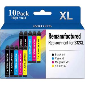Remanufactured Ink Cartridges Replacement for 232XL Ink Cartridges Combo Pack Latest Upgrade (10-Pack) Work with Epson XP-4200 XP-4205 WF-2930 WF-2950, 4 Black 2 Cyan 2 Magenta 2 Yellow