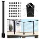Side Mount Inner Corner Post 42" (Post Body 47.6"), Fixed Top Three Side Drilled Corner Post Cable Railing, Black Stainless Steel 304 Fascia Mount Metal Post with Inner Terminal & Cable Grommet