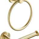 Toilet Paper Holder Towel Ring Brushed Gold Bathroom Hardware Hand Towel Holder Bathroom Accessories Set Wall Mount Stainless Steel 2 Pieces
