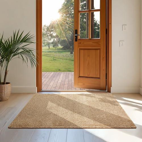 Softlife Rugs for Entryway 2x3 ft Door Mat Faux Jute Rug Dirt Trapper Small Bathroom Rug Washable Kitchen Mat Modern Farmhouse Carpet for Front Porch Bathroom Kitchen Bedroom, Brown