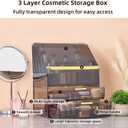 Large 3-Tier Makeup Organizer with Drawers and Lipstick Holder, Dustproof Waterproof Skincare Storage Box for Bathroom Countertop, Vanity Cosmetic Organizer,Clear Black