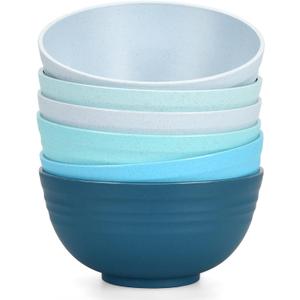 Homestockplus Unbreakable Cereal Bowls 25 OZ Microwave and Dishwasher Safe BPA-Free Eco-Friendly Wheat Straw Bowl Assorted Color Dessert Bowls for Serving Soup, Oatmeal, Pasta and Salad [Set of 6] (Gradient Blue)