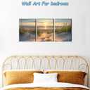 Pennimor 3Pieces Framed Beach Wall Art, Ocean Sunset Wood Wall Decor, Modern Seascape Artwork Printing for Bathroom Bedroom Living Room Home Office Farmhouse 12x16in