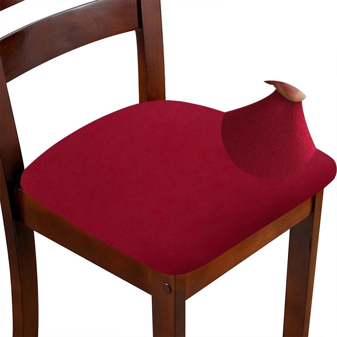Chair Seat Covers Set of 4 Stretch Claret Chair Covers for Dining Room Square Removable Washable Chair Protector Seat Cushion Slipcovers for Kitchen Office