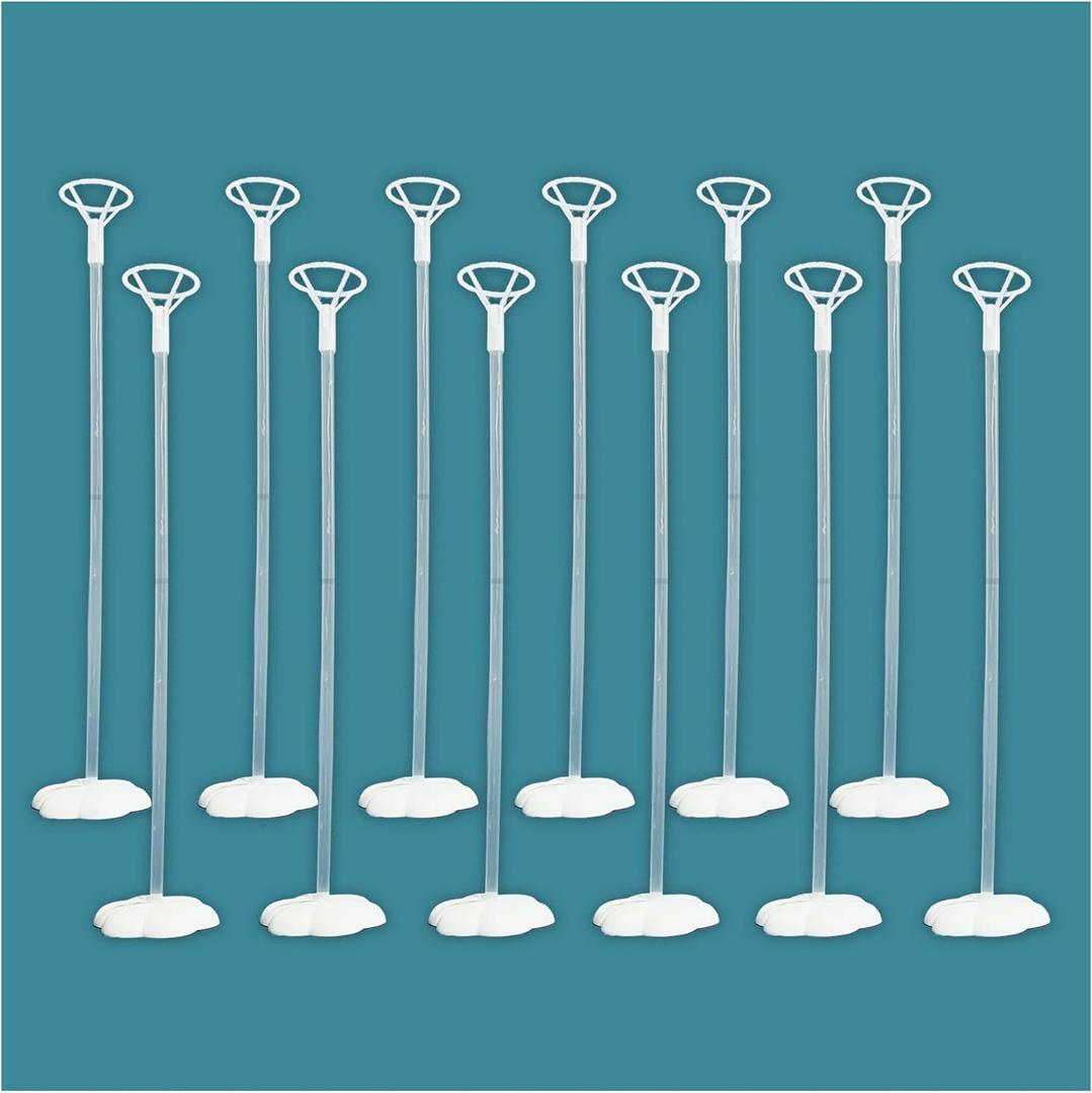 Clear Transparent Balloon Sticks and Stands set, holders, reusable balloon sticks for table top use with LED Bobo Balloon, for wedding decor, party decoration (12 pack, Transparent)