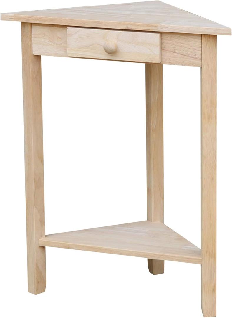 IC International Concepts Corner Accent Table Solid Real Wood, Sturdy Parawood, 19.7" W x 9.9" D x 24" H, DIY, Paint/Stain Ready, Unfinished