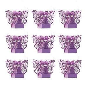 JANOU 24pcs Butterfly Candy Boxes Laser Cut DIY Paper Box with Ribbons for Wedding Bridal Birthday Baby Shower Party Suppliers (Purple)
