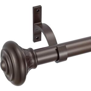 Kemmie 1" Window Treatment Curtain Rod with Decorative Pattern Urn Finials, Adjustable Length 36-72", Bronze
