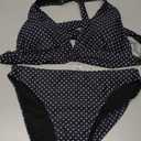 KOKITA Women's Mid Rise Bikini Suit Halter Neck V Tie Push Up Front Classic Polka Dot Two Swimsuit, Size L