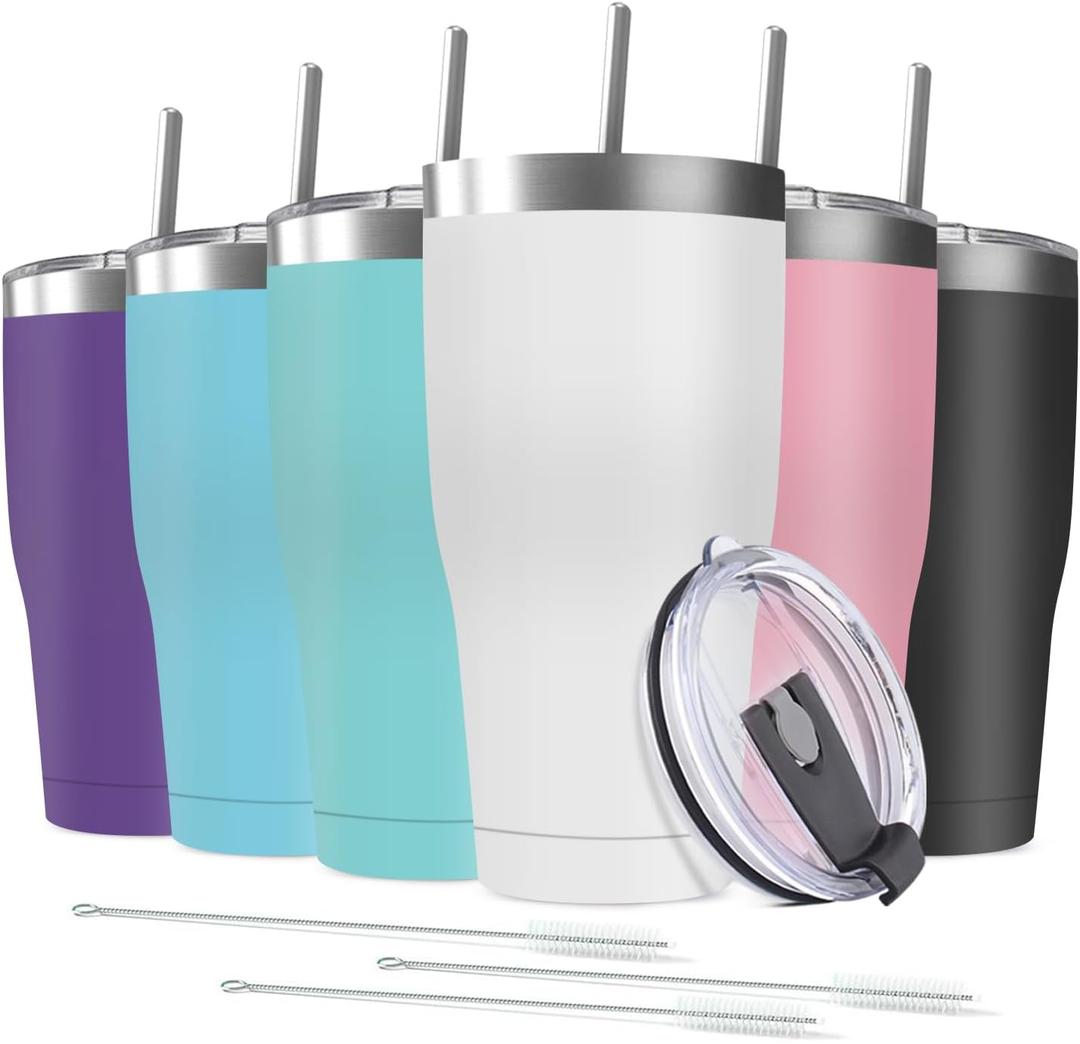 6 Pack 20oz Stainless Steel Tumblers Bulk Reusable Travel Mugs with Lid, Double Wall Powder Coated Coffe Cup for Home, Office, Outdoor Suitable for Vehicle Cup Holders (Assorted Colors)