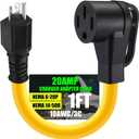 Tellegloww NEMA 6-20P to 14-50R EV Charger Adapter Cord 20 Amp to 50 Amp EV for Level 2 Charging 3 Prong Male to 4 Prong Female Power Cord Only for EV Charger, STW 10 AWG/3C, 1FT, ETL Listed