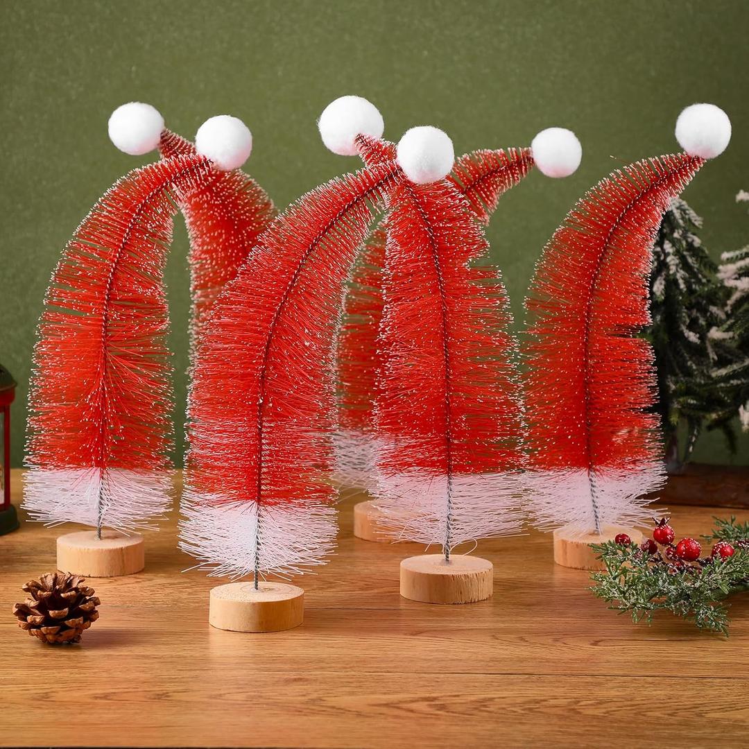 Soulchen 6 Pcs Christmas Santa Hat Tree Red Mini Christmas Tree 12'' Small Tabletop Trees Elf Hat Whimsical Holiday Red Artificial Xmas Table Decorations for Home Office Tabletop Party Holiday