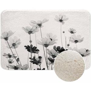Cosmos Flowers Bath Mat for Bathroom Black and White Pattern Bath Rugs Door Mat Non Slip Rubber Backed Bathroom Floor Mat for Bathtub Sink Shower 20"X32" (2'8" x 1'8" (Rectangular))