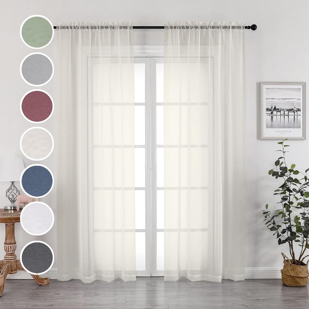OWENIE Sheer Curtains 96 Inch Length, Elegant Sheer Curtains for Bedroom, Window Voile Sheer Curtain Panels/Drapes/Treatment for Living Room, 2Pcs, Each 42" W x 96" L, Ivory