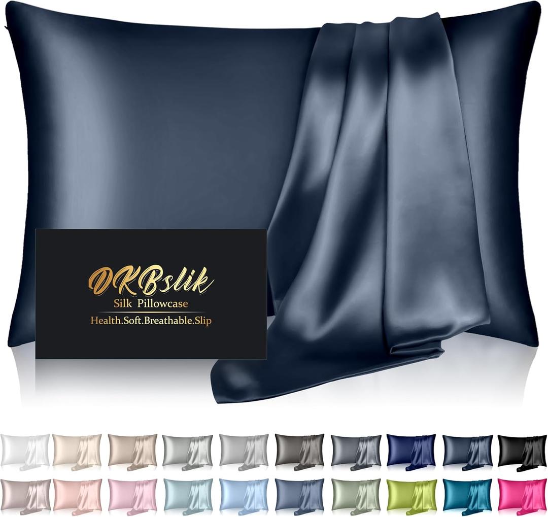 Mulberry Silk Pillow Cases King Size, Silk Pillowcase for Hair and Skin, Both Sides Natural Silk Satin Pillowcase for Sleeping Women with Zipper, Gifts for Women Men, Mood Indigo (King - 2036 Inch)