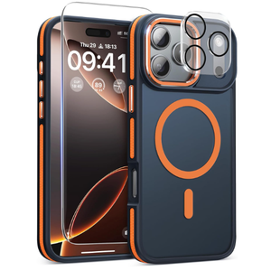 Magnetic 3 in 1 for iPhone 17 Pro Max Case, [OmniDirectional Protection] with 1x Screen Protector + 1x Camera Cover, [Seamless Work with Magsafe] Protective Case for iPhone 17 Pro Max Cosmic Orange