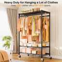 ULIFHOME P7 Rolling Clothes Rack, Clothing Racks for Hanging Clothes, Heavy Duty Garment Rack with Wheels, 3 Tiers Freestanding Portable Closet Rack 45''W 20.5''D 80.5''H, Max Load 480 lbs, Black