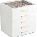 Frebeauty Clear Lid Jewelry Box,5-Layer Jewelry Organizer with Drawer,PU Leather Jewelry Organizers and Storage,Jewelry Boxes for Women,Jewelry Storage for Rings Earring Stud,Gift for Women(White)