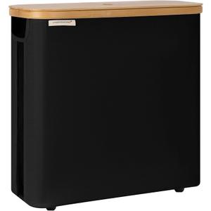 StorageWorks Large Toilet Paper Storage with Bamboo Lid, Toilet Paper Holder Basket for Up to 12 Mega or 16 Regular Size Rolls, Paper Storage Baskets for Bathroom, Black, 1 Pack