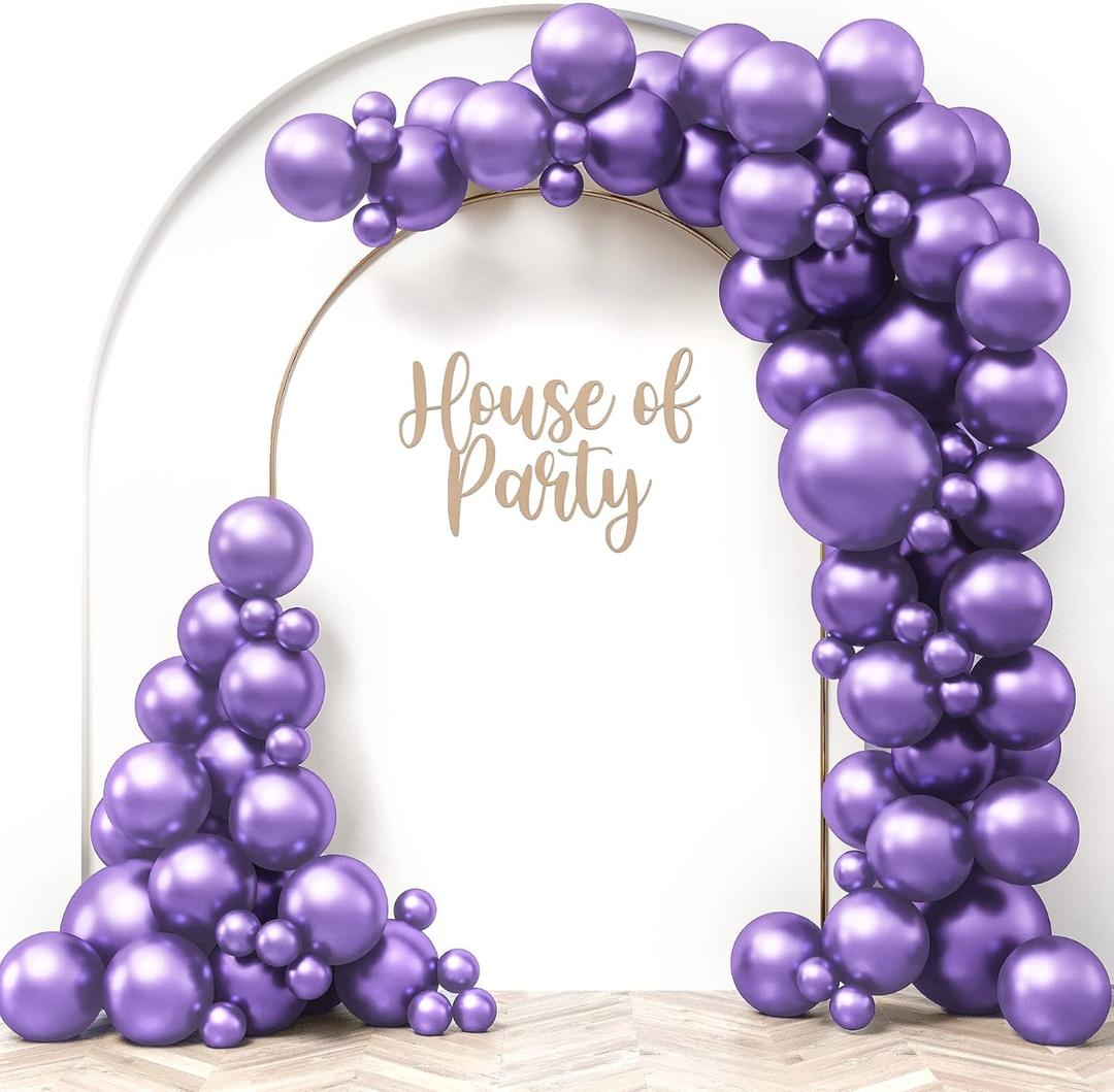 HOUSE OF PARTY Metallic Purple Balloons - Purple Balloon Garland Kit, 5/12/18 Inch Purple Metallic Balloons for Valentines, Christmas Decor, Wedding Party Supplies