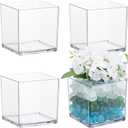 Suream Clear Acrylic Flower Vase Cube, 4"x4"x4" Clear Vases for Centerpieces, Plastic Cubes for Wedding, Birthday, Holiday & Home Decoration, Set of 4