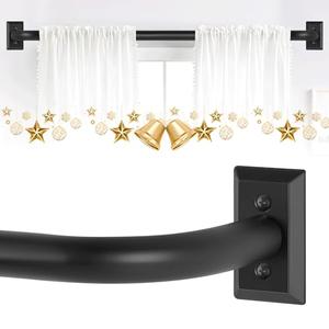 TVWOO Black Wrap Around Curtain Rods 48 to 90 Inch:Blackout Adjustable Window Curtain Rod,Room Darkening Heavy Duty Curved French Metal Single Drapery Rods for Bedroom Kitchen Easy Install,Matte Black