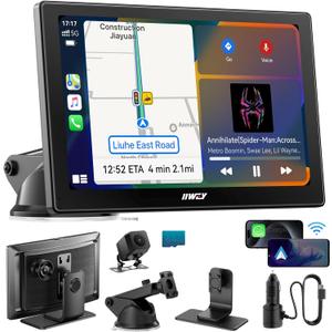 IK5 9" Wireless Apple CarPlay & Android Auto Screen, Portable Car Stereo with 4K Dash Cam & 1080p Backup Camera, Add CarPlay to Any Vehicle, Touchscreen, Mirror Link