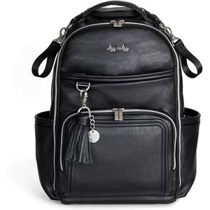 Itzy Ritzy Diaper Bag Backpack – Large Capacity Boss Plus Baby Backpack Diaper Bag Featuring 19 Pockets, Changing Pad, Stroller Clips, and Comfortable Straps (Black with Silver Hardware)