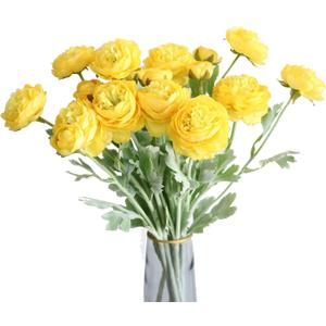 6PCS Artificial Ranunculus Flowers with Real Touch Stem Silk Ranunculus Flowers for Household Arrangement (Yellow)