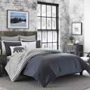 Eddie Bauer - Twin Comforter Set, Reversible Cotton Bedding with Matching Sham, Pre-Washed for Added Softness (Kingston Charcoal, Twin)