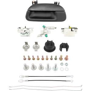 Tailgate Handle Latch Rebuild Kit, Compatible with 1997-2007 Ford F150 F250 F350 Super Duty, Replaces# 72958, 77726, 1L3Z-9943400-BAA, Complete Rear Tail Gate Door Bezel Lock Bolt Hinge Cable Set