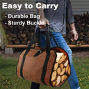 Heavy Duty Firewood Log Carrier Bag - Waxed Canvas Tote for Fireplace Wood (Brown)