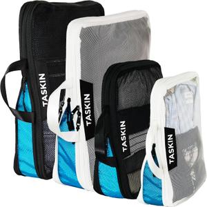 Taskin Compression Packing Cubes | Separate Clean & Dirty Compartments w/Flexible Separator | YKK Zippers | Set of 4 (2XL + 2 L)