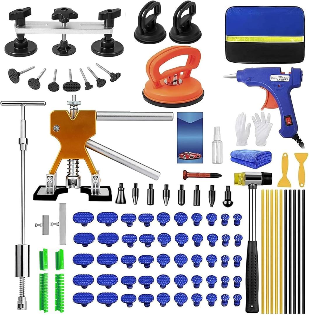 97pcs Dent Puller Kit, Car Dent Puller for Dent Removal, Paintless Dent Removal Kit with Golden Lifter, Bridge Puller, Slide Hammer TBar, Dent Remover Tool for Car Refrigerator Door Ding Repair