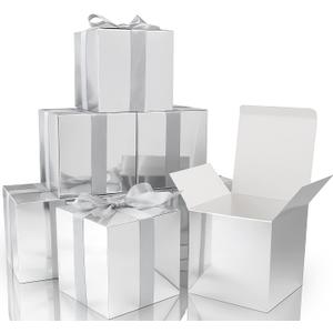 COTOPHER Small Gift Boxes 25 Pack 6x6x6 inches Silver Gift Boxes with Lids for Gifts, Crafting, Wedding Party Favor, Cupcake Boxes, Candy, Bridesmaids Proposal Box with Ribbons and Stickers