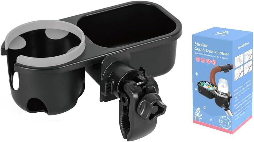 Universal Snack Tray for Stroller with Stroller Cup Holder, Universal Stroller Snack Tray with Cup Holder, Stroller Tray Attachment and Stroller Accessories (Grey)
