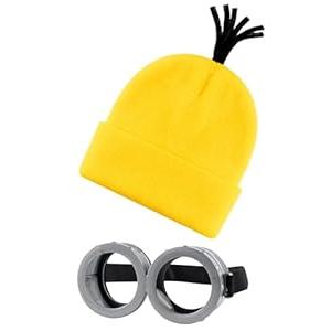 2Pcs Costume Accessories Adult Steampunk Goggles Glasses Yellow Beanie Knit Hats Women Kids Halloween Cosplay Party