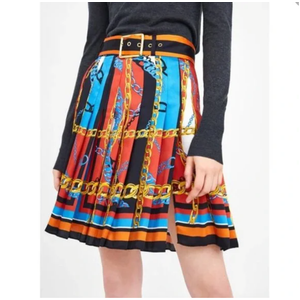 Zara women Multicolor Chain Printed Pleated Skirt XS