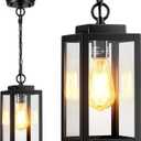 11'' Outdoor Pendant Light, Modern Outside Chandelier Outdoor Hanging Lantern Light, Matte Black with Clear Glass, Exterior Pendant Lighting Fixture for Porch, Yard, Gazebo, 1Pack (11''-No Sensor)