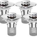 Sink Stopper Hair Catcher,(4PCS) Pop-up Sink Drain Strainer with Removable Stainless Steel Strainer Basket Hair Catcher, Bathroom Sink Strainer for Bathroom Sink Stopper Replacement
