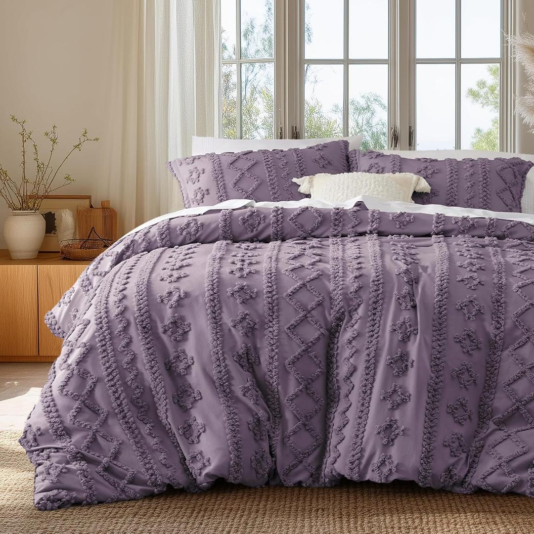 Bedsure Boho Duvet Cover Queen Size, Soft & Comfortable Elegant Design Boho Bedding for Decoration, Machine Washable Comforter Cover for All Seasons,Includes 1 Duvet Cover & 2 Pillow Shams,Purple (Queen (90" x 90"))