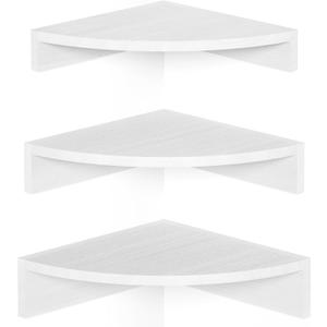 Alsonerbay White Corner Shelf Wall Mount, Set of 3 Floating Shelves for Storage and Display, Rustic Wood Shelves for Bedroom, Living Room, Bathroom, Entryway, Garage