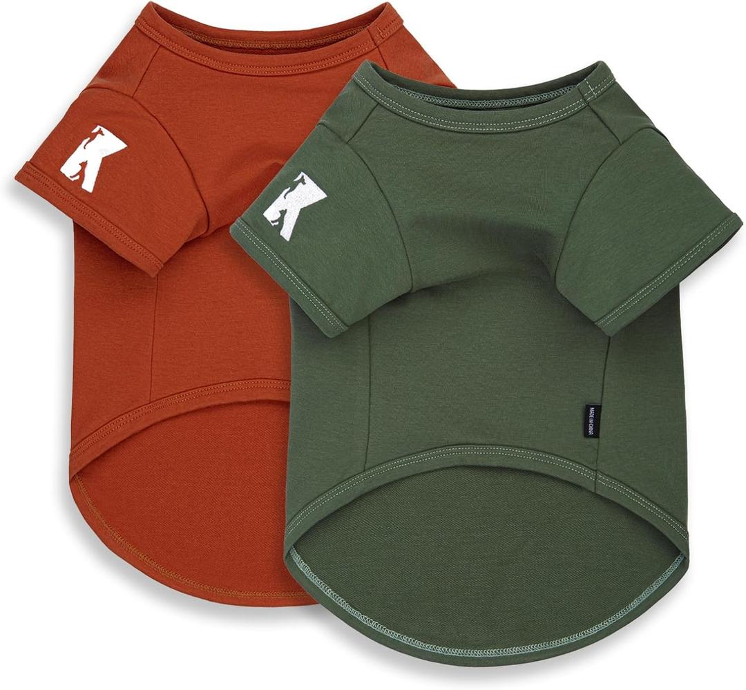 Koneseve Dog Shirt Soft Cotton Stretchy Clothes for Medium Large Dogs 2-Pack (Rust & Mist Green 4XL)